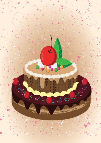 Birthday cake with mottled peach background