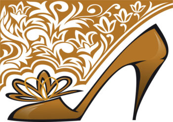 Golden brown shoe and floral design