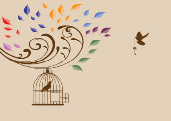 Birds and bird cage with beige background