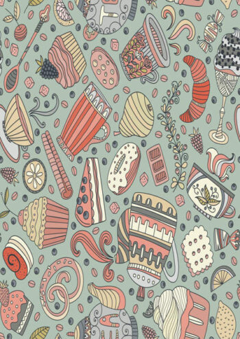 Cookie and cake pattern with grey background