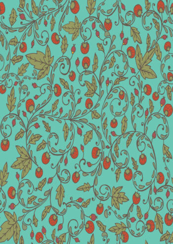 Strawberry pattern with teal background