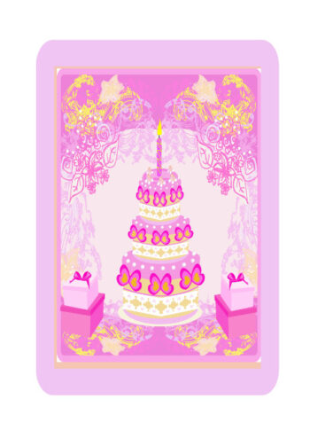 Cake and presents with pastel design