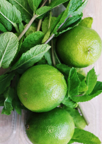 Limes and fresh mint leaves