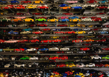 Shelves full of toy cars