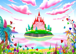 Fantasy castle on island