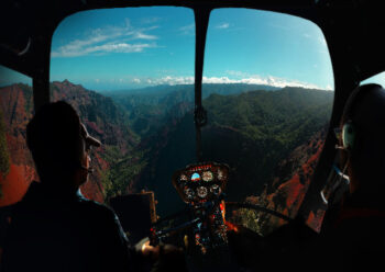 View of pilots inside helicopter