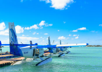 Three water planes at jetty