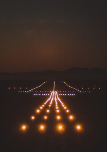 Illuminated runway at night