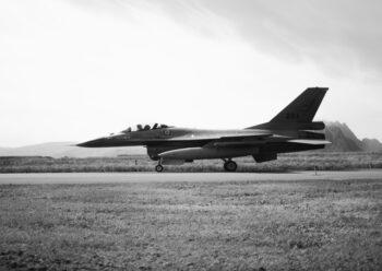 F16 fighter jet black and white