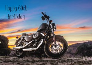 Harley Davidson motorbike at sunset 60th birthday card
