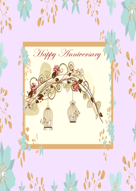 Birds in cages with flowers anniversary