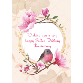 Bird sitting on blossom branch golden wedding anniversary