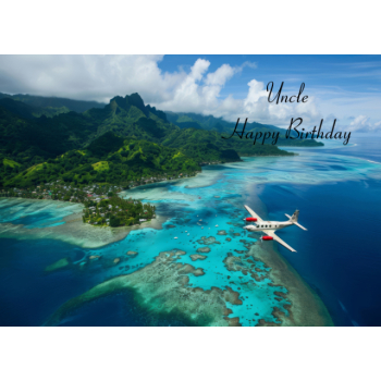 Plane flying over island Uncle birthday