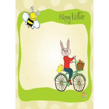 Rabbit riding bike with happy bee
