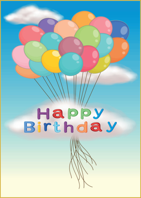 Happy birthday and many colourful balloons