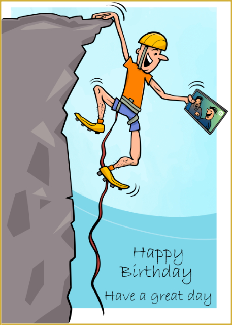 Rock climber talking on tablet